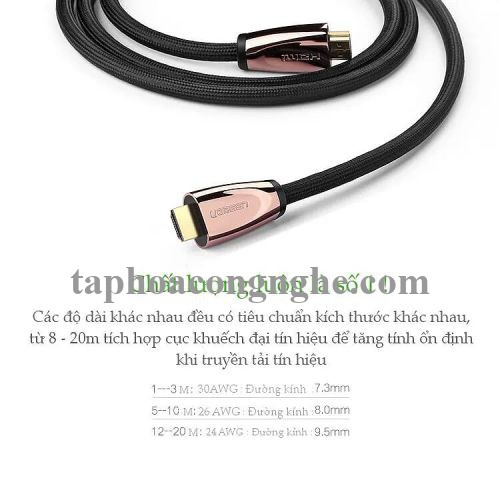 Ugreen 30604 3M Cáp HDMI 2.0 hỗ trợ 3D 4K Ethernet vỏ nilon bện HD110 30030604